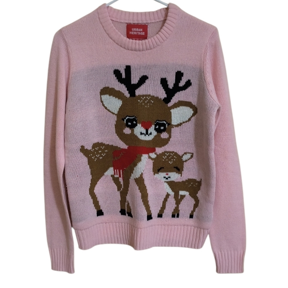 Urban Heritage Light Pink Reindeer/Christmas Sweater Size M